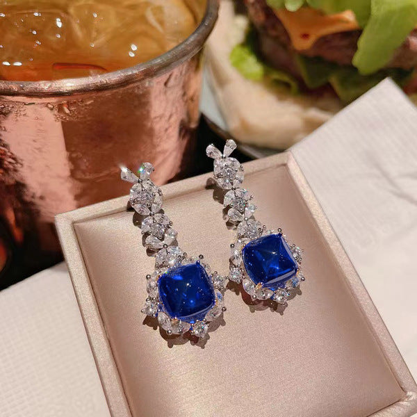 Fashion Design Sterling 925 Silver Color Simulation Sapphire Princess Cut Zirconia Lady Wedding Engagement Banquet Jewelry Sets