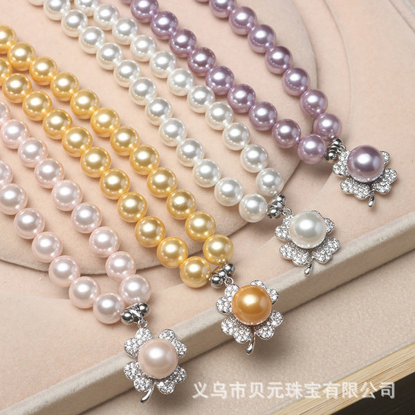 Elegant 3pcs/set 8mm Shell Pearl Round Beads Statement Necklace Earrings Bracelet Jewelry Sets Fashion Women Wedding Party Accessory